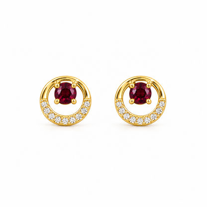 9K Gold Red Stone Circle Studs