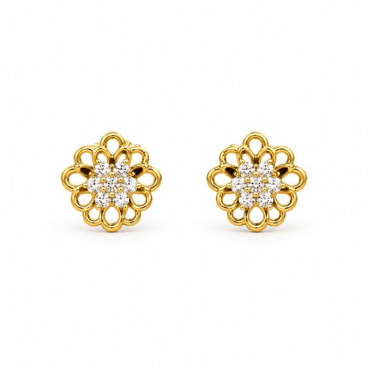 9K Gold Openwork Floral Studs