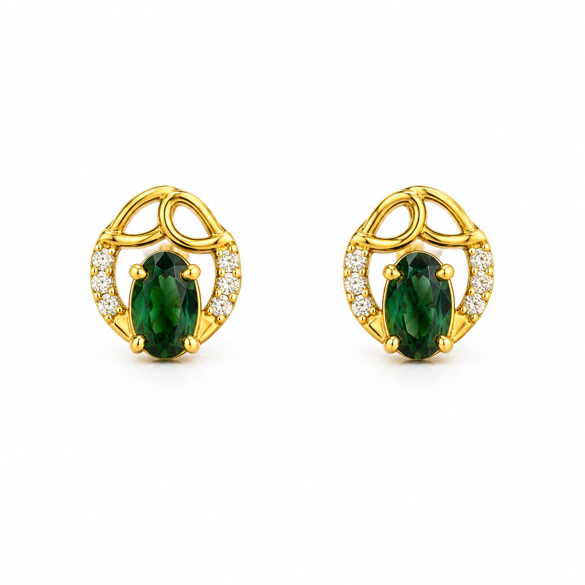 9K Gold Green Oval Openwork Studs