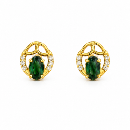 9K Gold Green Oval Openwork Studs