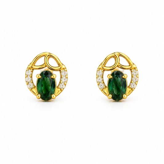 9K Gold Green Oval Openwork Studs