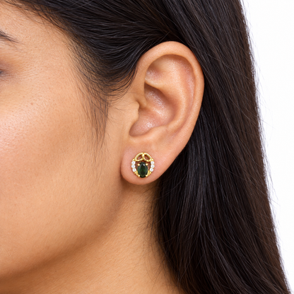 9K Gold Green Oval Openwork Studs