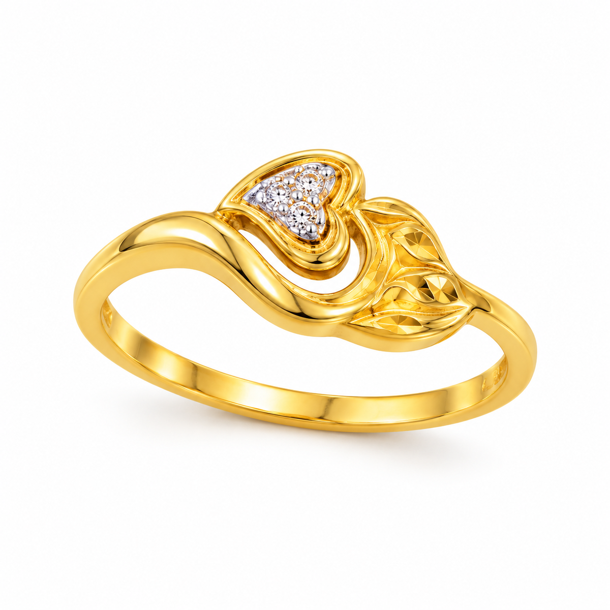 Diamond Heart Floral Leaf Ring