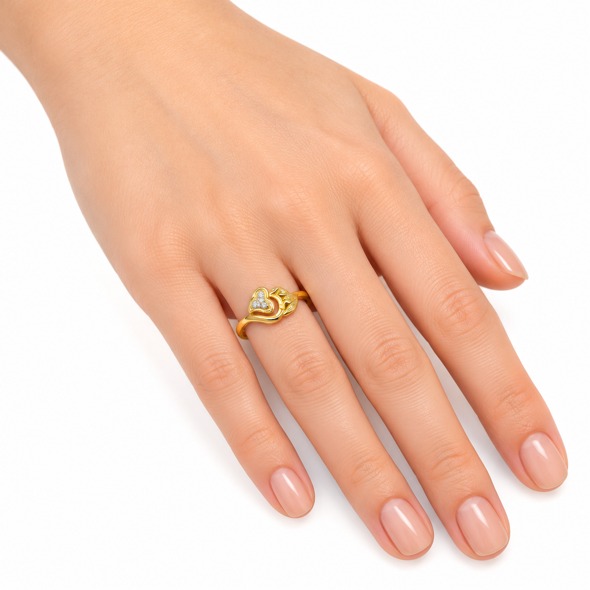 Diamond Heart Floral Leaf Ring