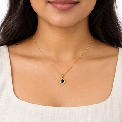 9K Gold Midnight Blue Halo Pendant