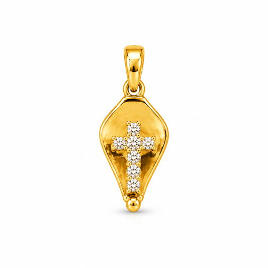 Diamond Cross Shield Gold Pendant