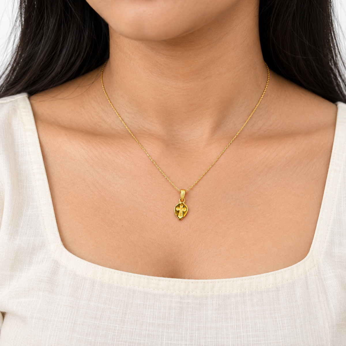 9K Gold Textured Cross Pendant