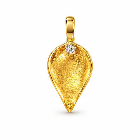 Textured Leaf Diamond Gold Pendant