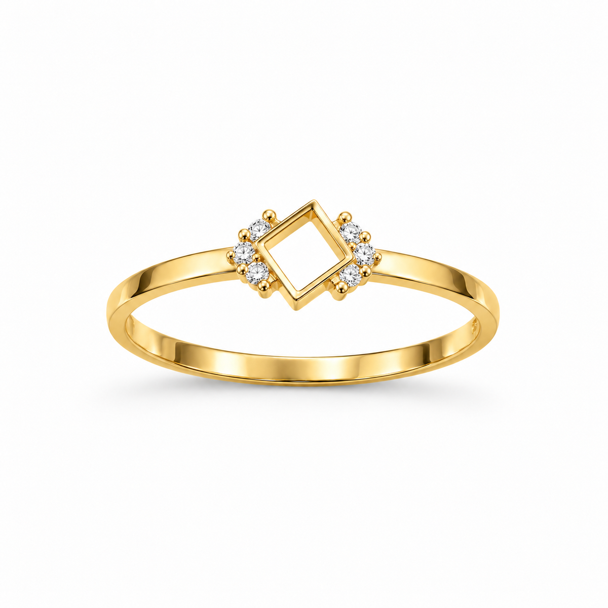 Geometric Square Diamond Gold Ring
