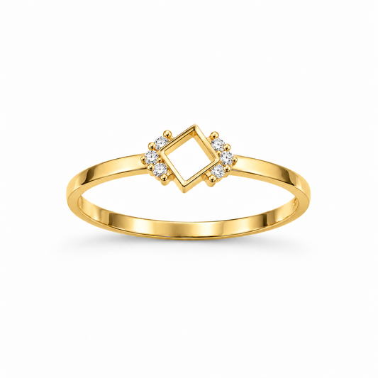 Geometric Square Diamond Gold Ring