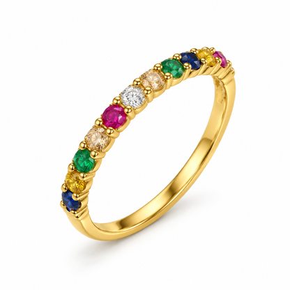 18K Gold Multicolor Stone Band Ring