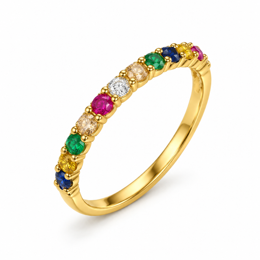 18K Gold Multicolor Stone Band Ring