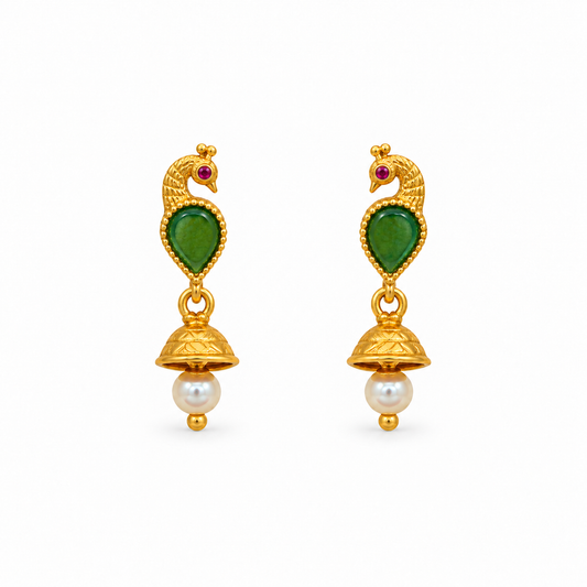 Golden Silver Peacock Jhumka