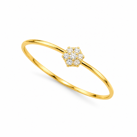 18K Gold Sparkling White Stone Floral Cluster Ring