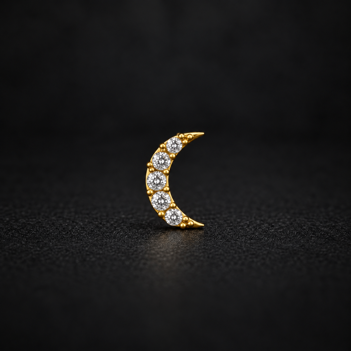 Golden Silver Crescent Moon Stone Nose Pin