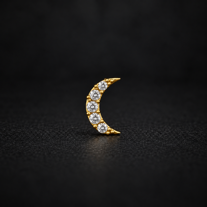 Golden Silver Crescent Moon Stone Nose Pin