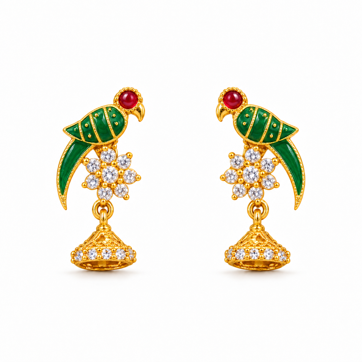 Golden Silver Parrot Design Jhumka