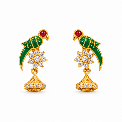 Golden Silver Parrot Design Jhumka