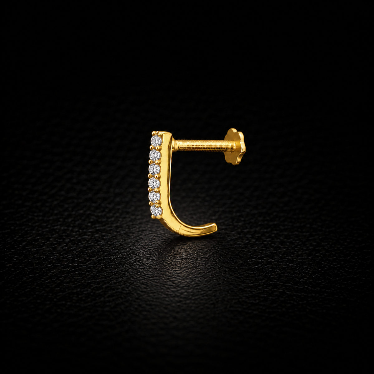Golden Silver Six Stone J Nose Pin