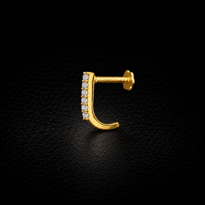 Golden Silver Six Stone J Nose Pin