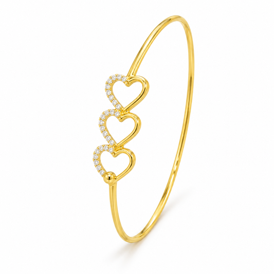 Elegant Three Heart Diamond Gold Bangle 2.980Gram
