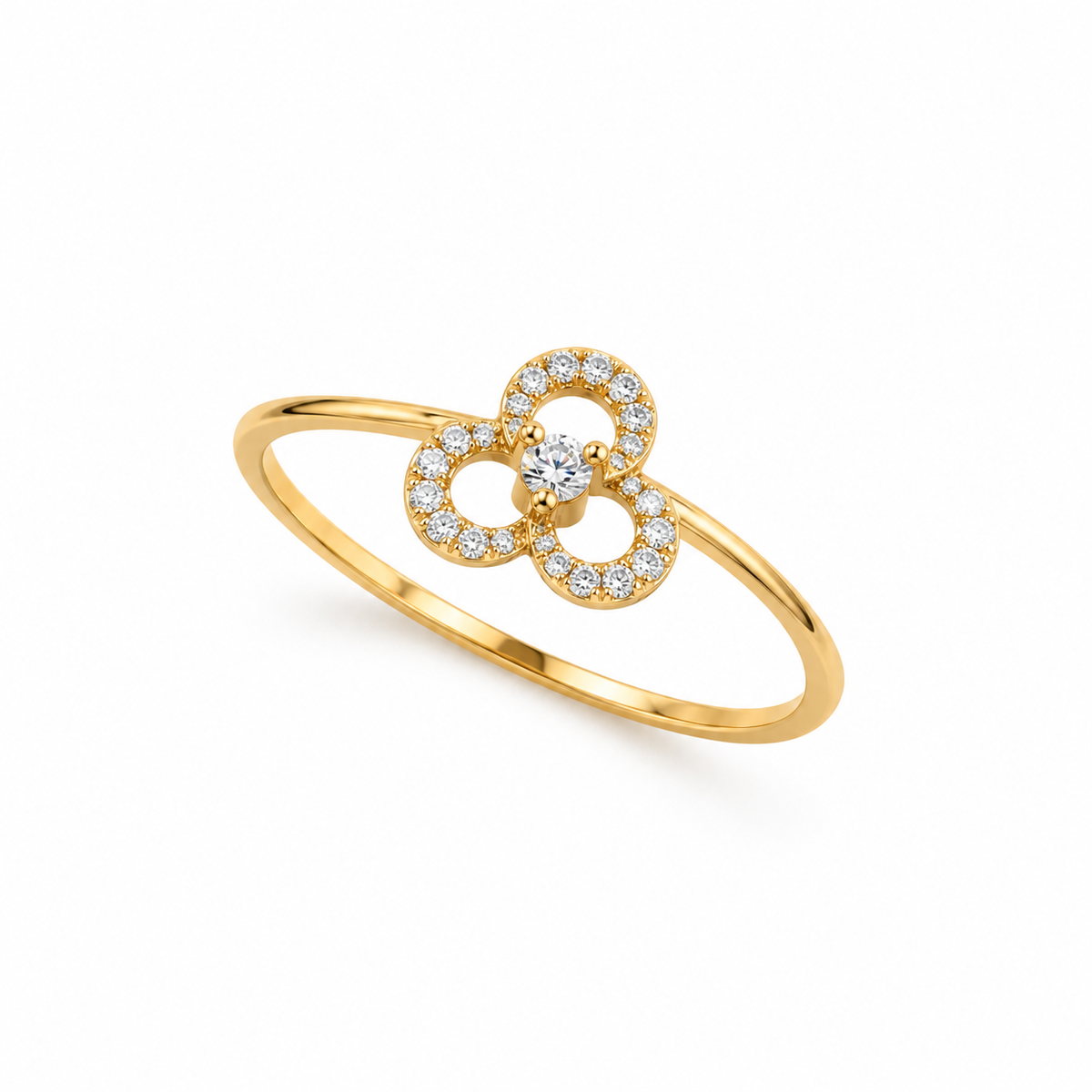Diamond Three Petal Floral Ring