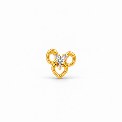 Triple Heart White Stone Gold Nosepin