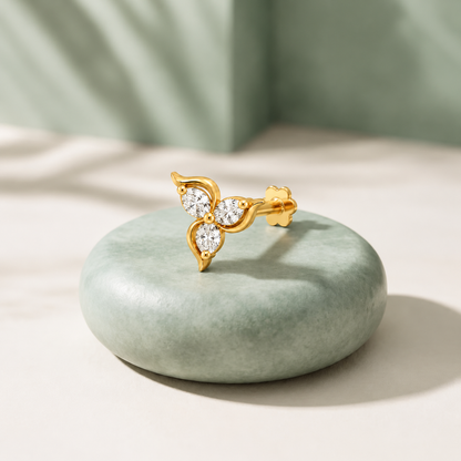 Gold Tri-Petal Diamond Floral Nosepin