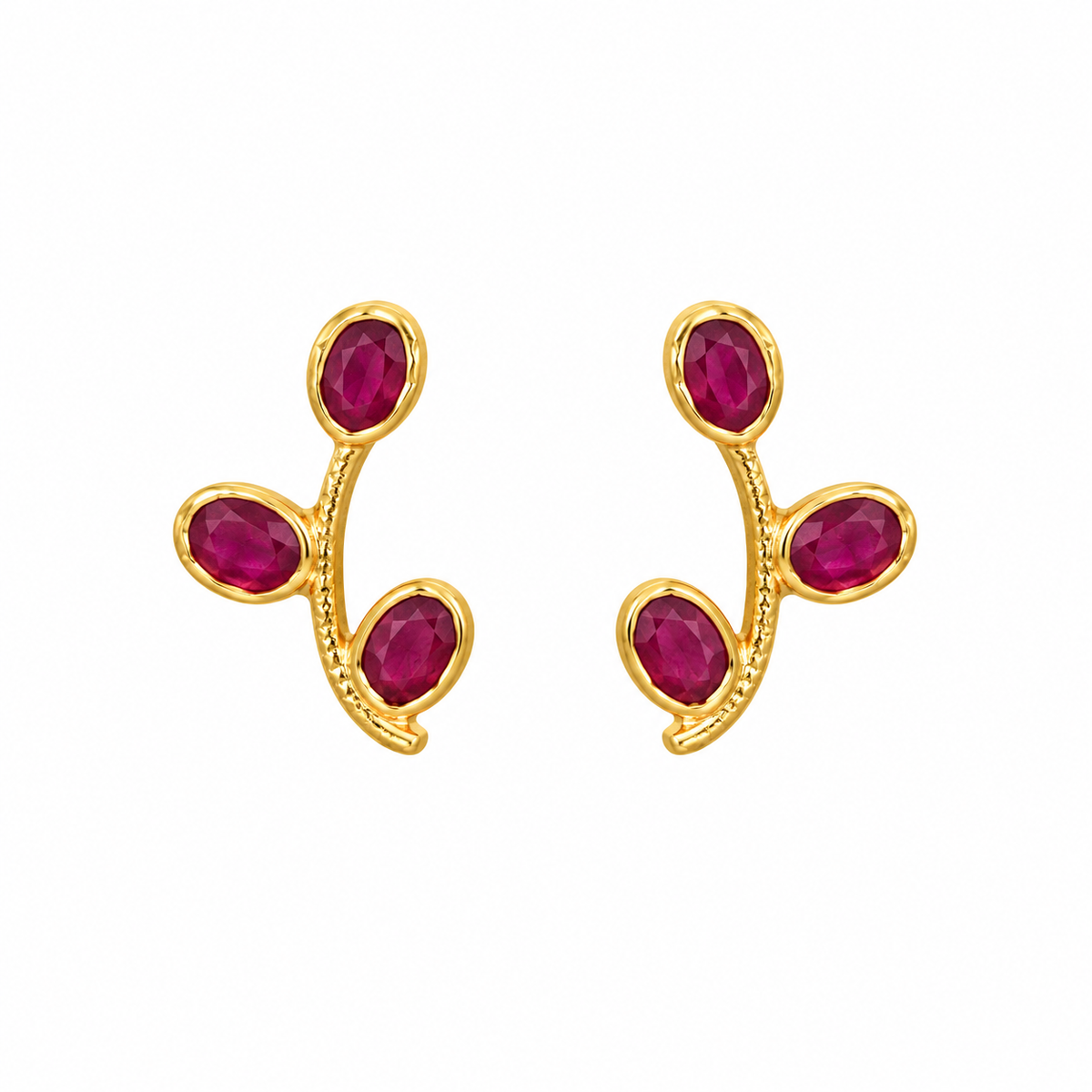 Triple Ruby Golden Silver Earrings