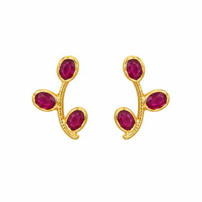 Triple Ruby Golden Silver Earrings