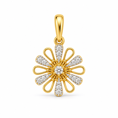 Floral Burst Diamond Gold Pendant