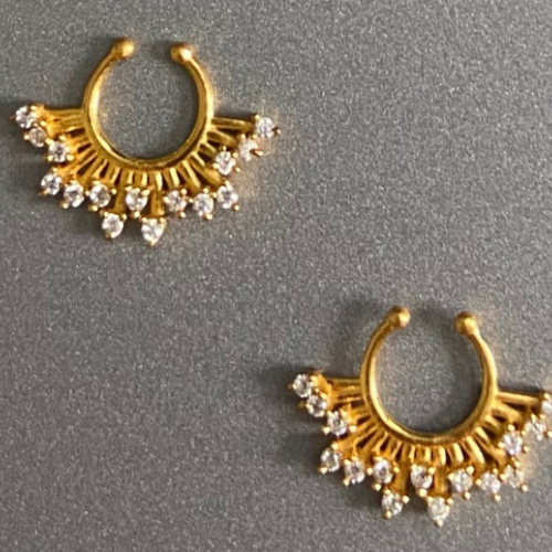 Traditional Indian Clip-On Septums – Gold & Crystal Design