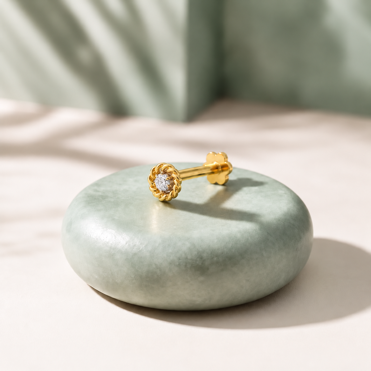 Gold Twisted Rope Single-Stone Nosepin