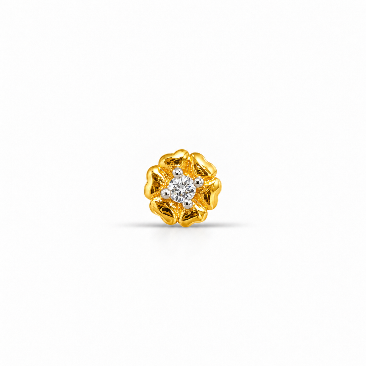 Gold Sculpted Flower Single-Stone Nosepin