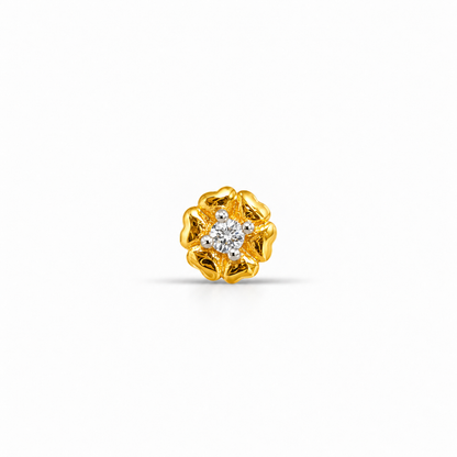 Gold Sculpted Flower Single-Stone Nosepin