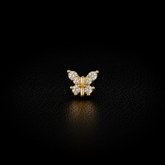 Crystal Butterfly Gold-Plated Silver Nosepin