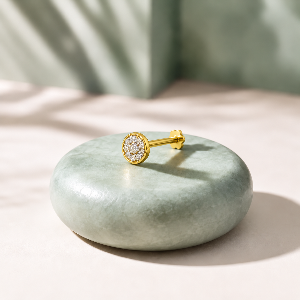 Gold Round White Stone Cluster Nosepin