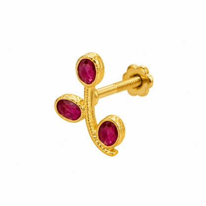Triple Ruby Golden Silver Earrings
