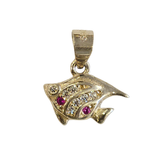 Elegant Silver Fish Pendant with Gemstone Detailing