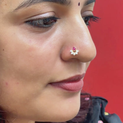 Ruby Halo Gold-Plated Silver Nose Pin