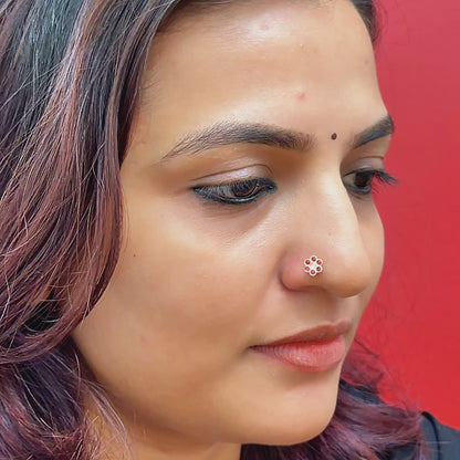 Ruby Daisy Golden Silver Nose Pin
